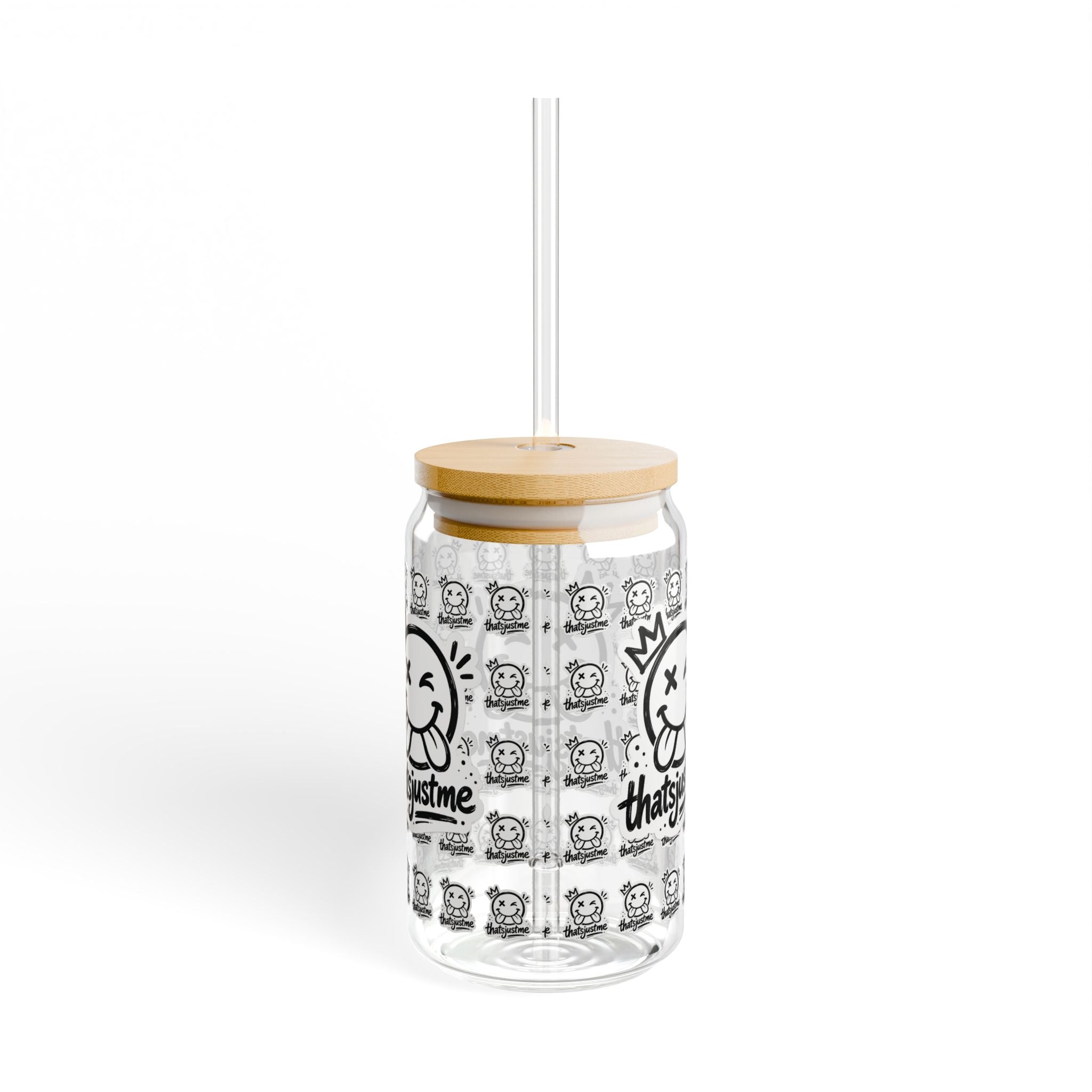 thatsjustme "OG" Crown Smiley Sipper Glass – 16oz Clear Tumbler With Bamboo Lid