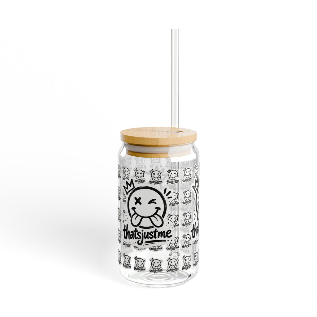 thatsjustme "OG" Crown Smiley Sipper Glass – 16oz Clear Tumbler With Bamboo Lid