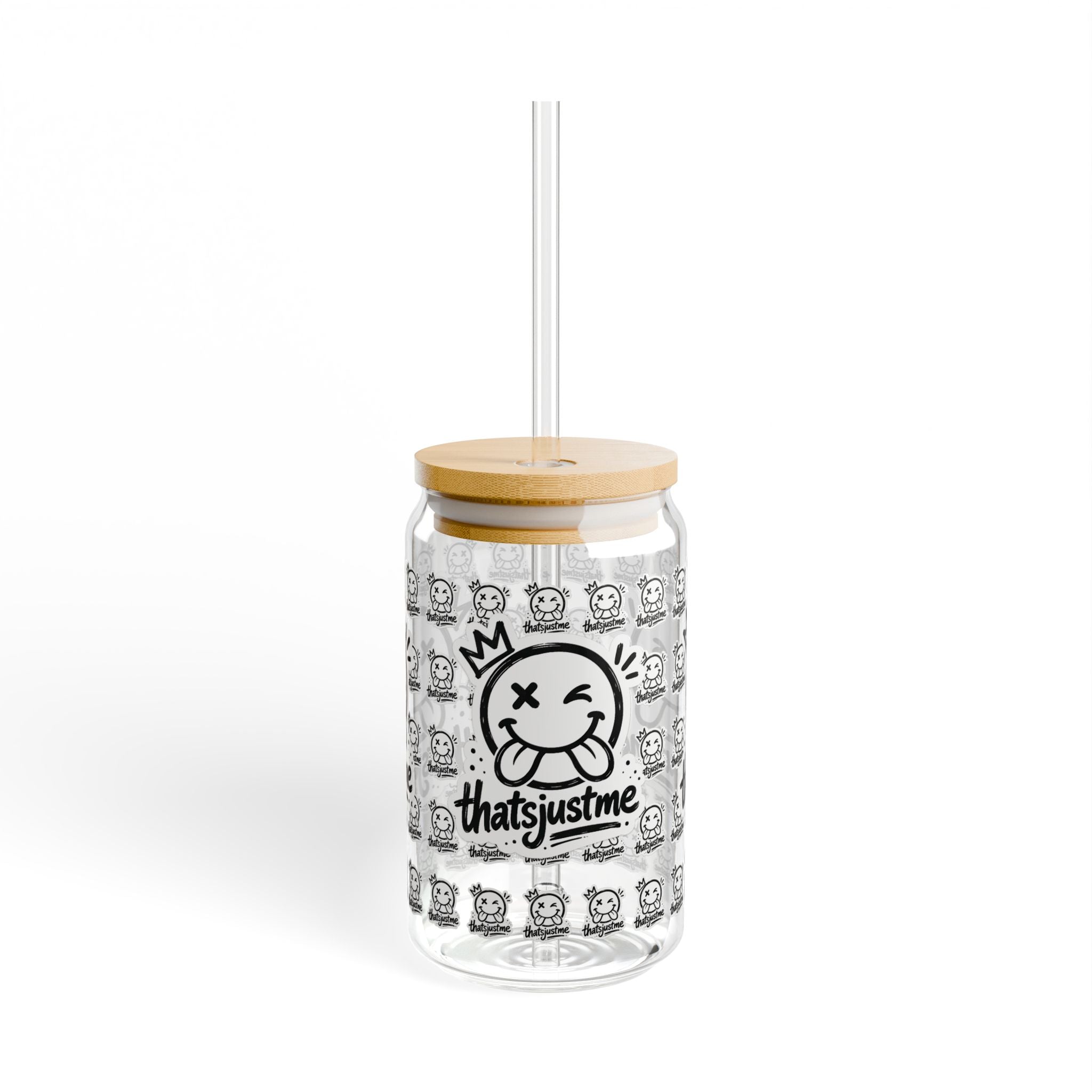 thatsjustme "OG" Crown Smiley Sipper Glass – 16oz Clear Tumbler With Bamboo Lid